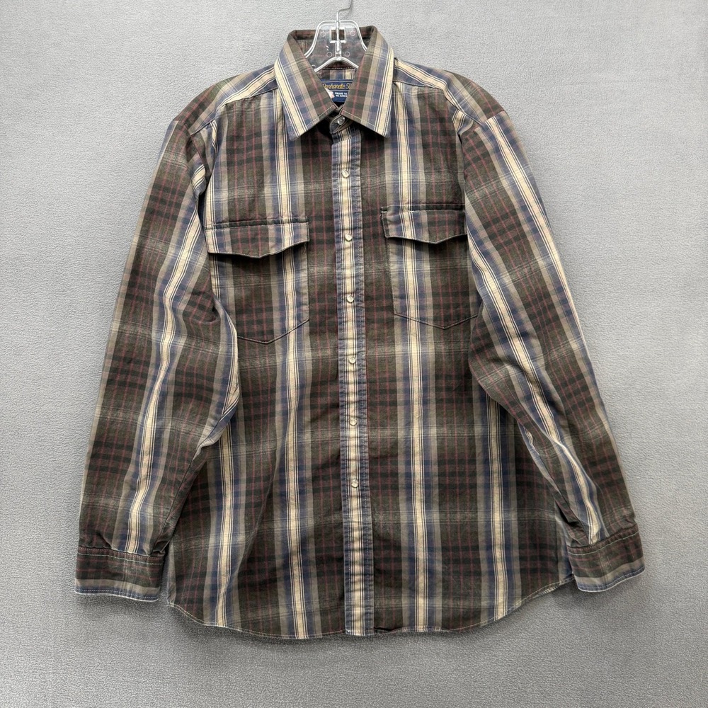 Panhandle Slim Mens M 16-35 Plaid Western Pearl Snap Shirt Brown Long Sleeve